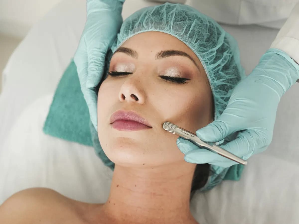 Paciente recibiendo un tratamiento facial en camilla